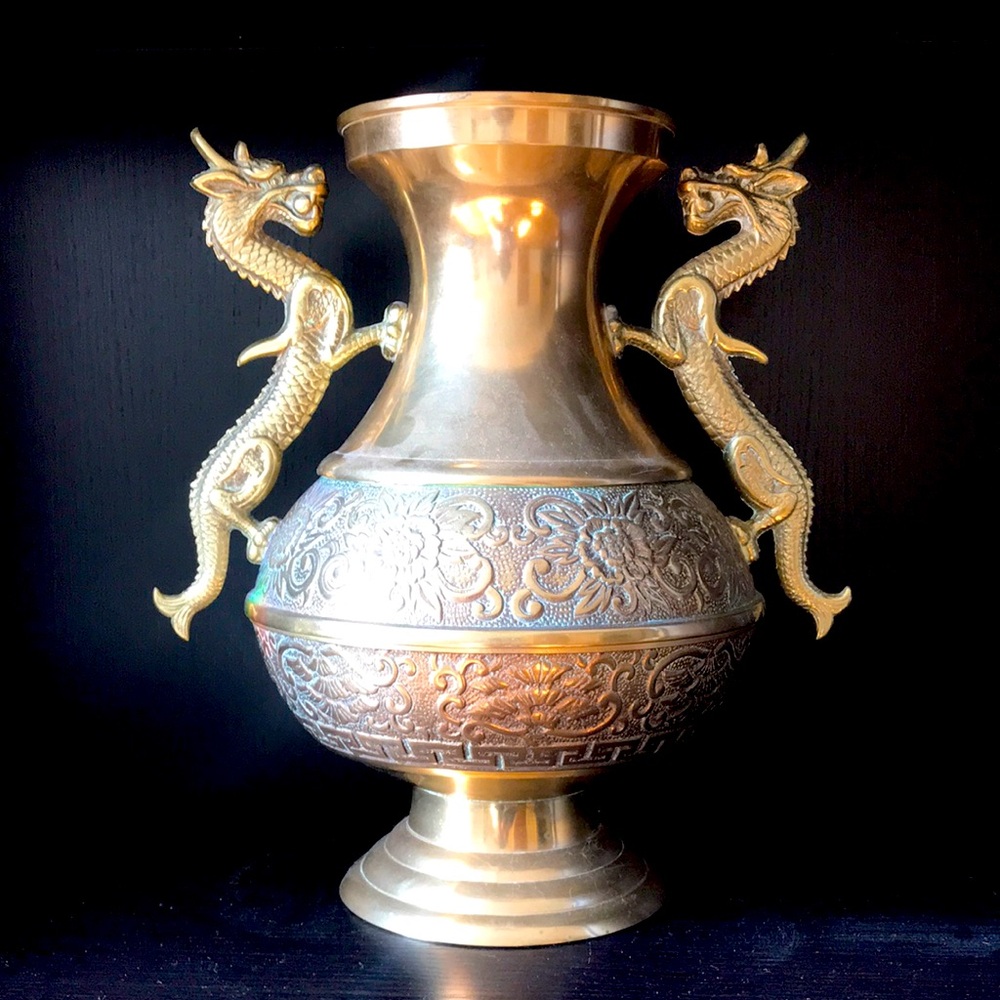Ornate Korean Brass Dragon Vase